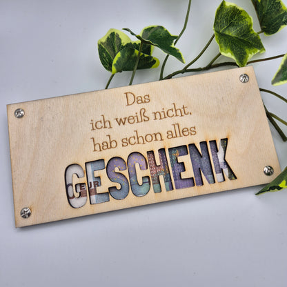 Geldgeschenkkarte aus Holz