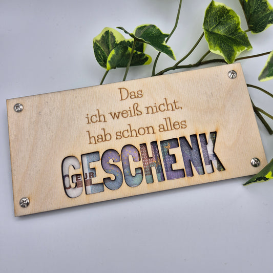 Geldgeschenkkarte aus Holz